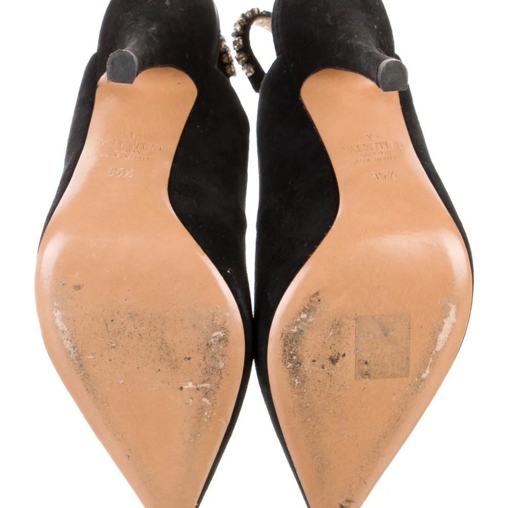 Valentino Suede Crystal Embellishments Slingback Pumps - Picture 5 of 9